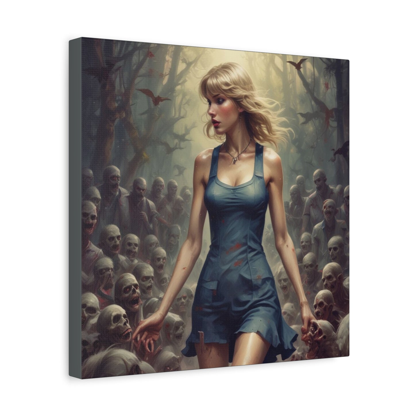 Zombie Swift Horde Canvas Print — Female Survivor Horror Wall Art (Matte Stretched 1.25")