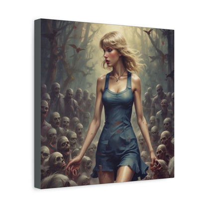 Zombie Swift Horde Canvas Print — Female Survivor Horror Wall Art (Matte Stretched 1.25")