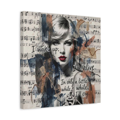 Swift Inspired Matte Stretched Canvas – "I Wake Up; I’m Alive" Mixed-Media Portrait Wall Art