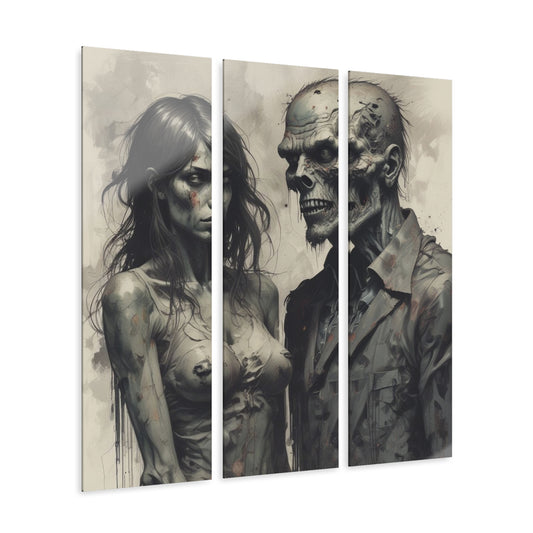 Zombie Couple Triptych Acrylic Wall Art — Dark Horror Gothic Home Decor