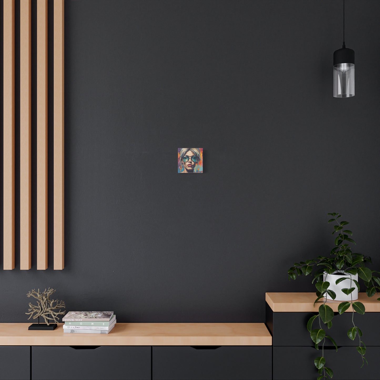Pop Art Portrait Canvas — Blonde Woman with Blue Sunglasses Matte Stretched Art
