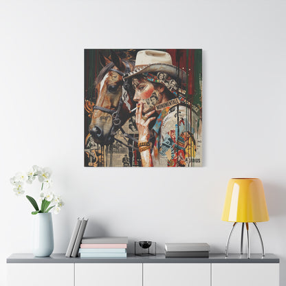 Western Collage Horse & Cowgirl Matte Canvas Wall Art - Stretched 1.25"