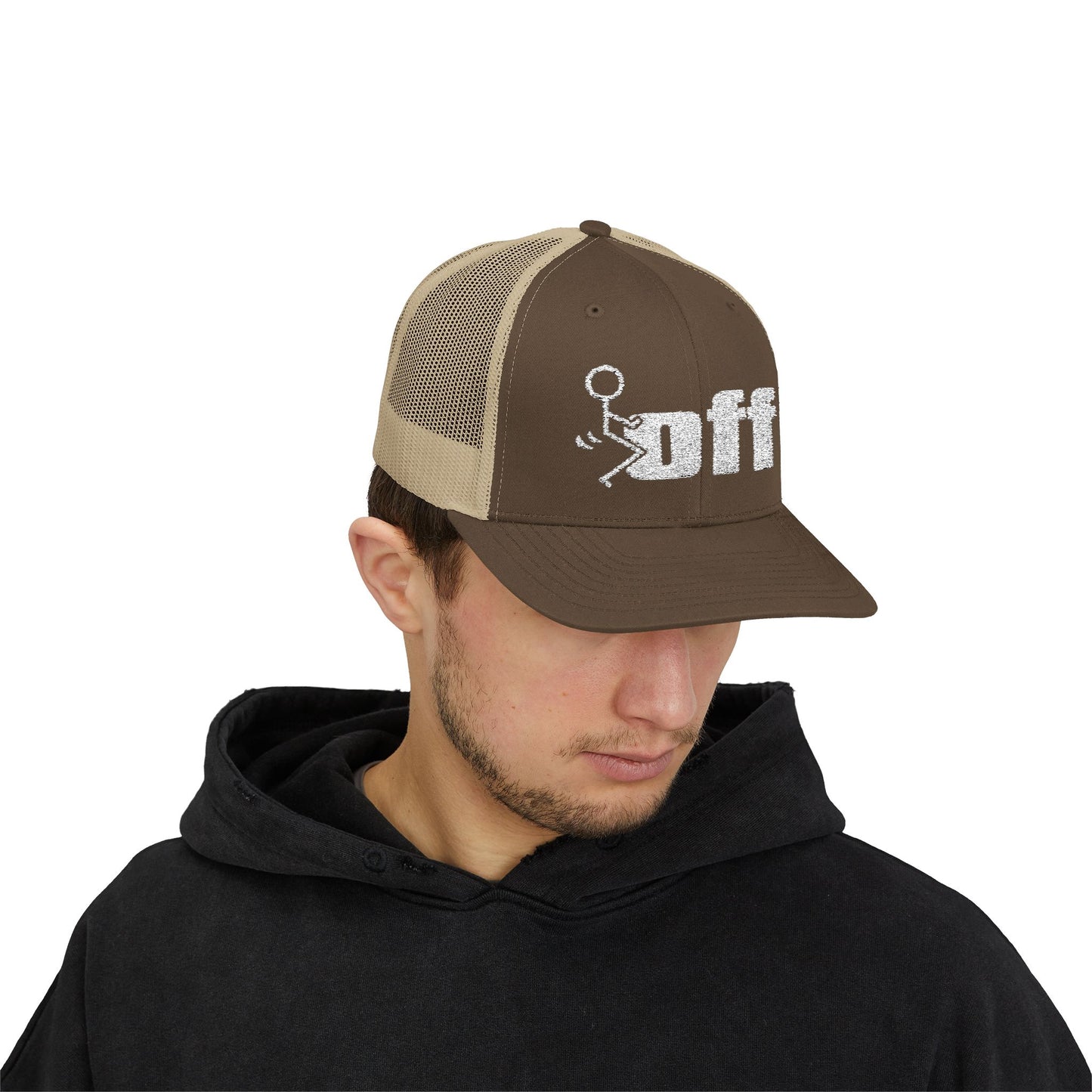'F Off' Stick Figure Trucker Cap – Retro Distressed Snapback Hat