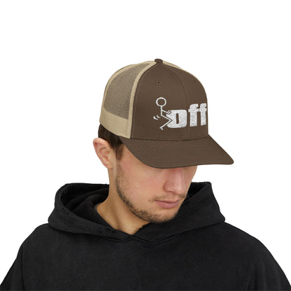 'F Off' Stick Figure Trucker Cap – Retro Distressed Snapback Hat