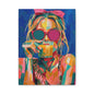 Colorful Pop Art Woman Drinking Canvas Wall Art - Blue