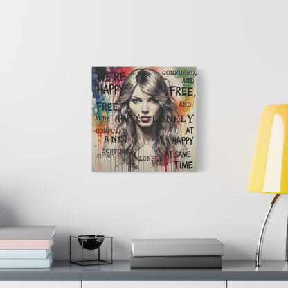 Taylor-Inspired Pop Portrait Matte Canvas Print — 'Happy, Lonely, Confused' Stretched Wall Art
