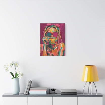 Pop Art Woman Drinking Coffee Canvas - Pink