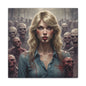 Zombie Swift Matte Canvas Print — Horror Wall Art, Blonde Survivor Surrounded by Undead