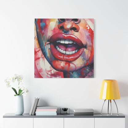 Colorful Pop Art Lips Canvas Wall Art – Vibrant Stretched Matte Portrait