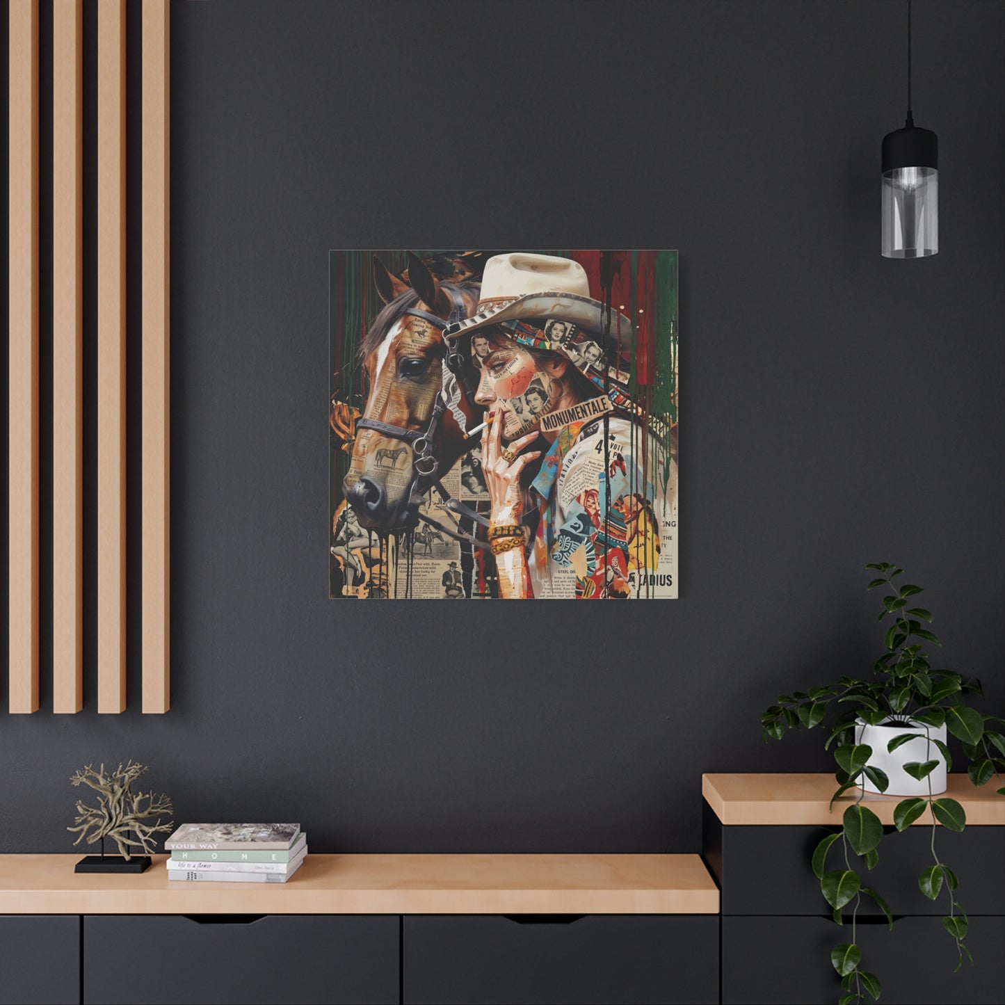 Western Collage Horse & Cowgirl Matte Canvas Wall Art - Stretched 1.25"