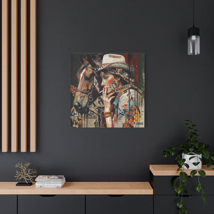 Western Collage Horse & Cowgirl Matte Canvas Wall Art - Stretched 1.25"