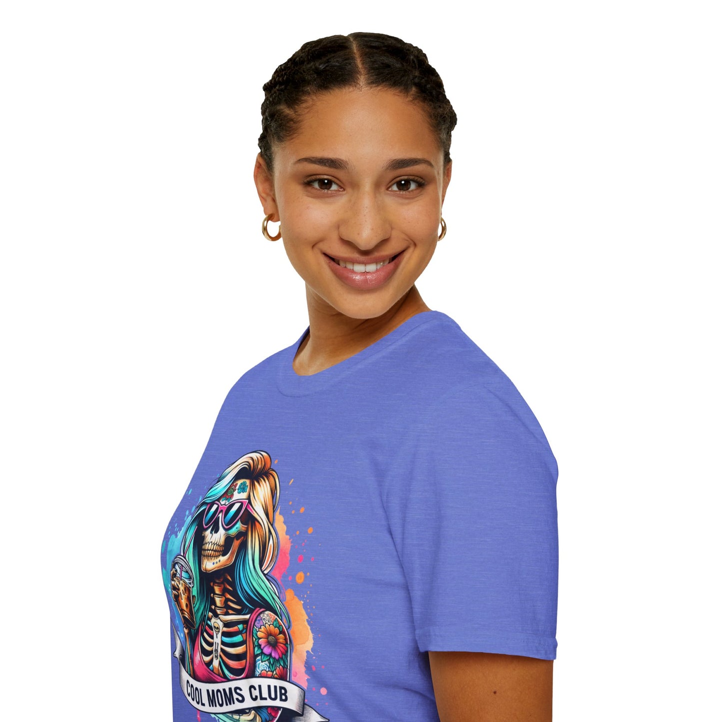 Cool Moms Club Skull T-Shirt — Colorful Day of the Dead Mom Graphic Tee
