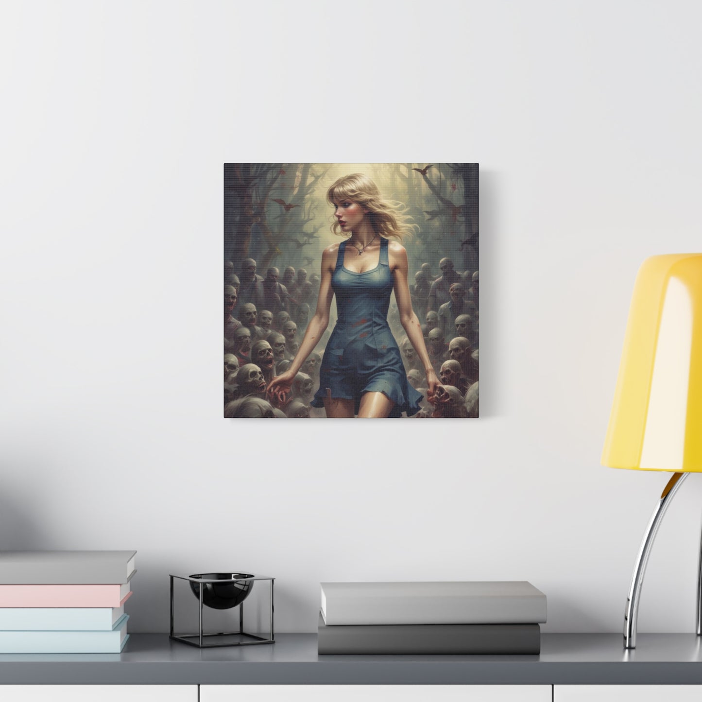Zombie Swift Horde Canvas Print — Female Survivor Horror Wall Art (Matte Stretched 1.25")