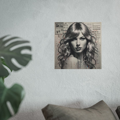 Taylor Inspired Portrait on Vintage Newspaper Background