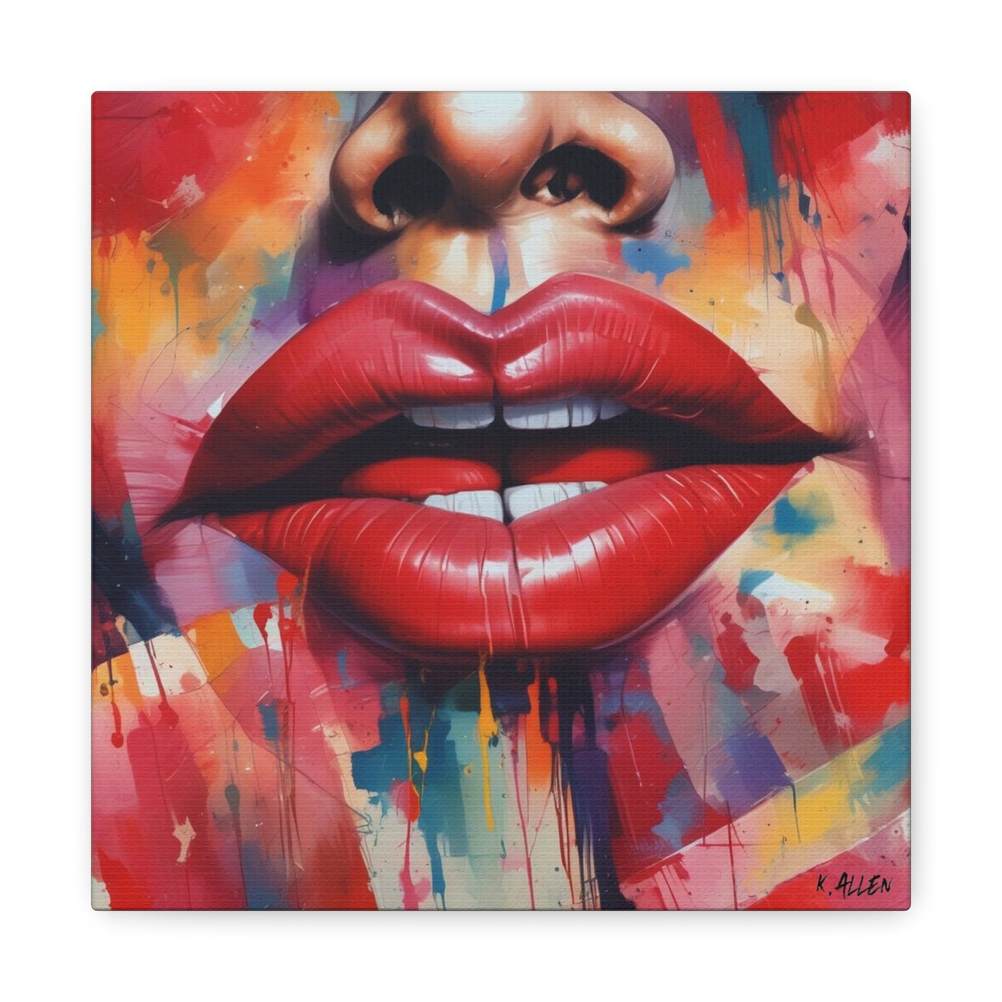 Bold Red Lips Pop Art Canvas — Matte Stretched Wall Art