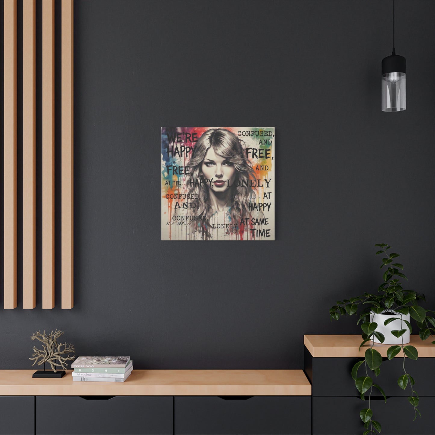 Taylor-Inspired Pop Portrait Matte Canvas Print — 'Happy, Lonely, Confused' Stretched Wall Art