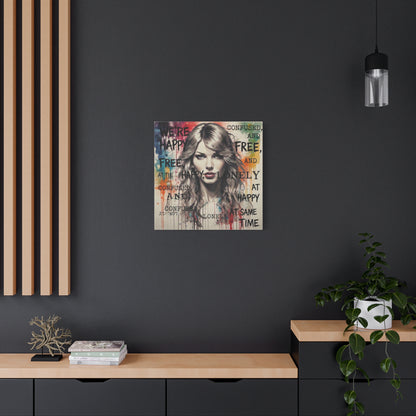Taylor-Inspired Pop Portrait Matte Canvas Print — 'Happy, Lonely, Confused' Stretched Wall Art