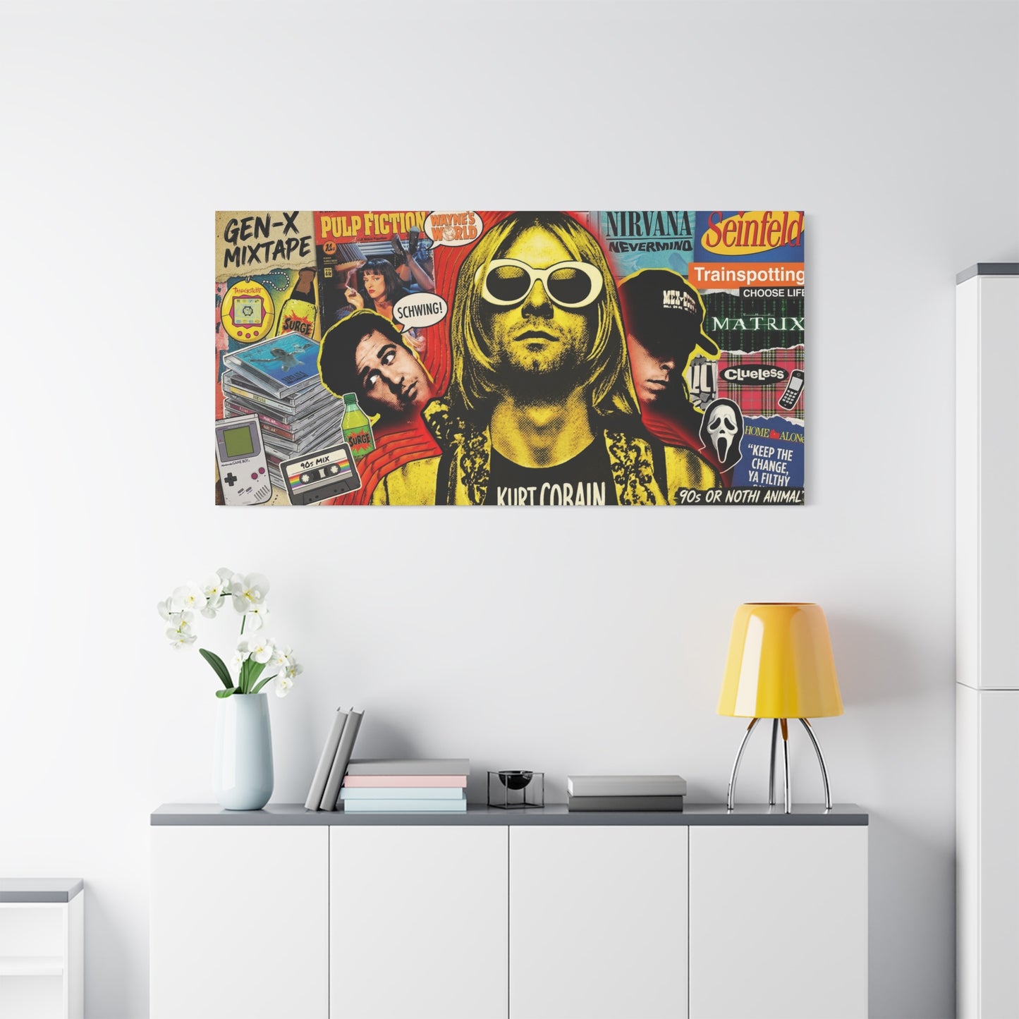 1990's Pop Culture Abstract Canvas Wall Art — Matte Stretched 1.25"