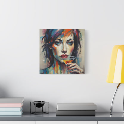 Colorful Femme Portrait Canvas — Martini Woman Stretched Wall Art