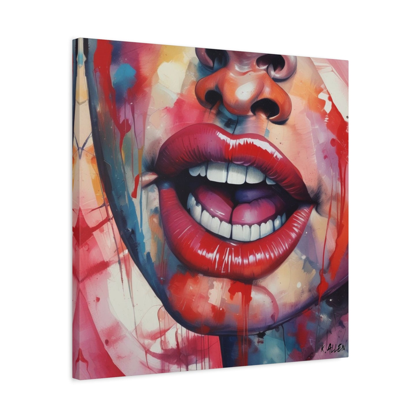 Colorful Pop Art Lips Canvas Wall Art – Vibrant Stretched Matte Portrait