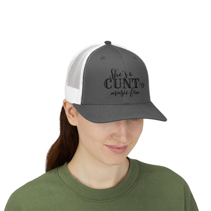 Trucker Cap — "She's a CUNTry Music Fan" Embroidered Mesh Snapback