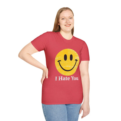 Funny 'I Hate You' Smiley T-Shirt — Retro Distressed Yellow Smiley Tee