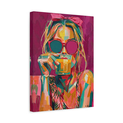 Pop Art Woman Drinking Coffee Canvas - Pink