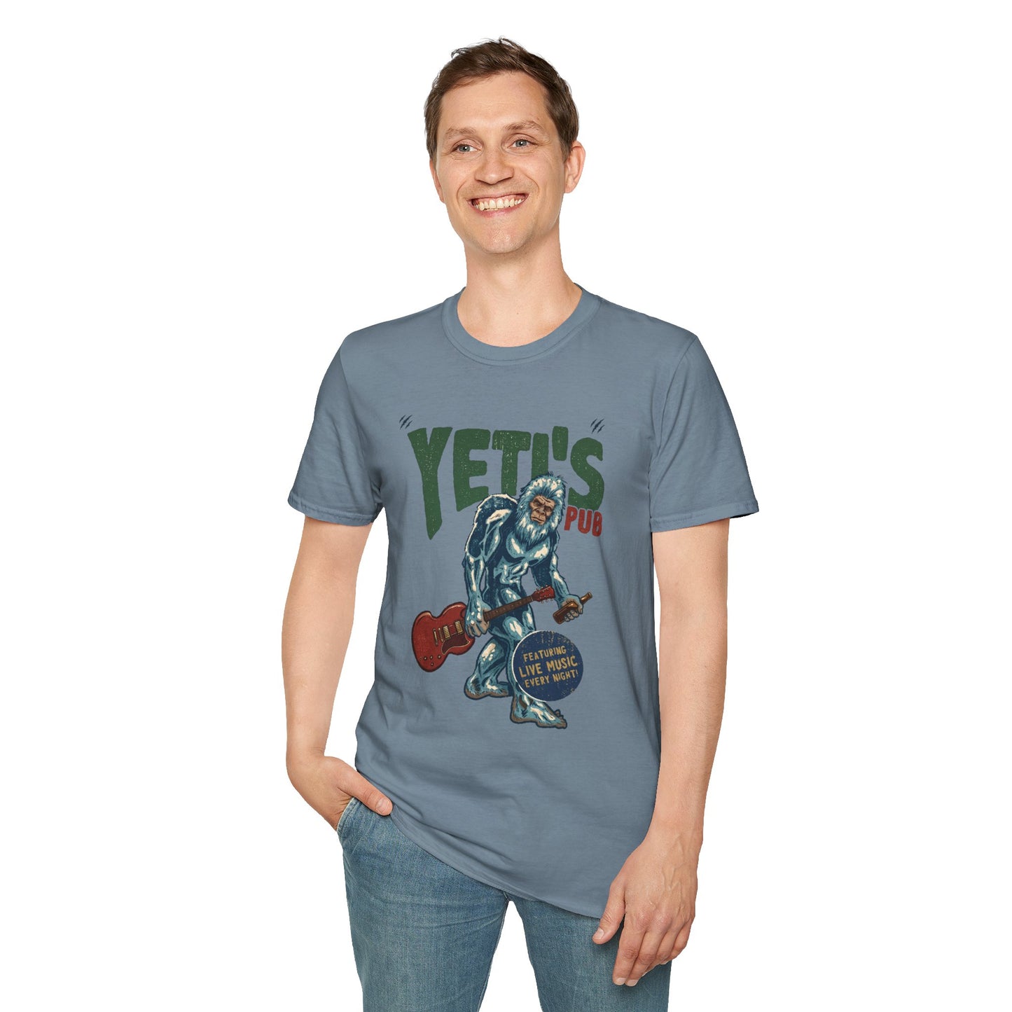 Yeti's Pub Graphic T-Shirt — Vintage Rock Band Snowman Design