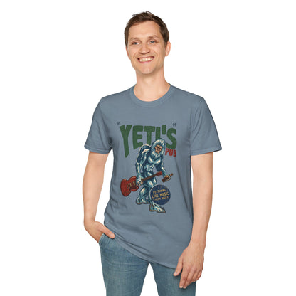 Yeti's Pub Graphic T-Shirt — Vintage Rock Band Snowman Design