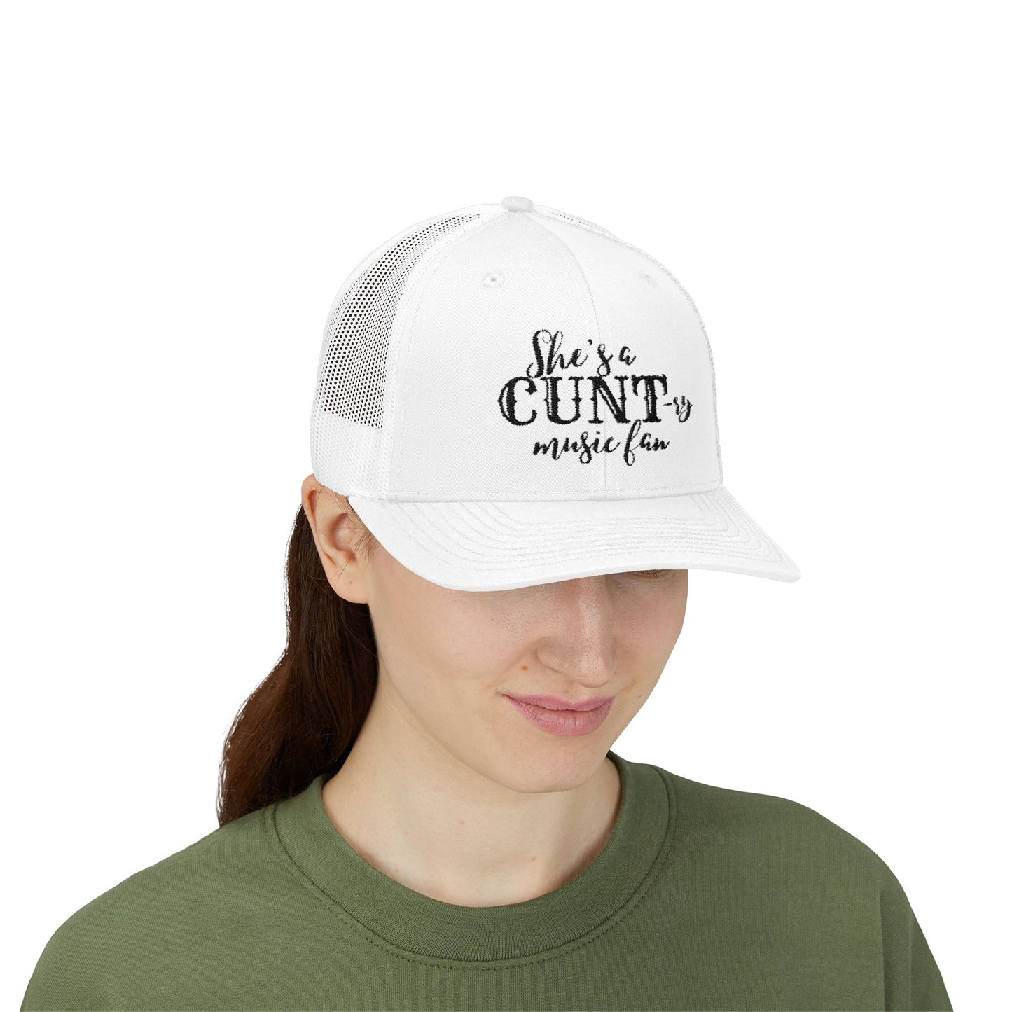 Trucker Cap — "She's a CUNTry Music Fan" Embroidered Mesh Snapback