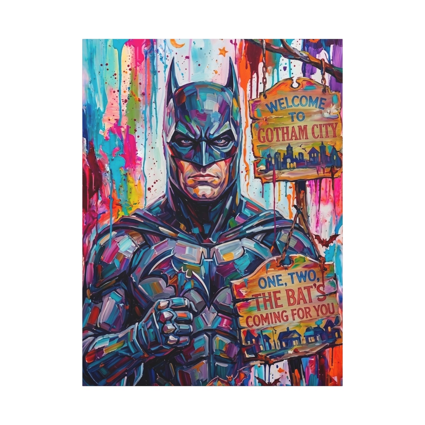 Colorful Gotham City Canvas Art - 'Welcome to Gotham City' Stretched Matte Print