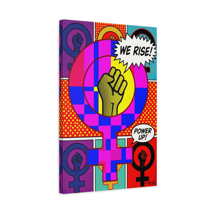 Feminist Pop Art Canvas — "We Rise!" Stretched Matte Wall Art