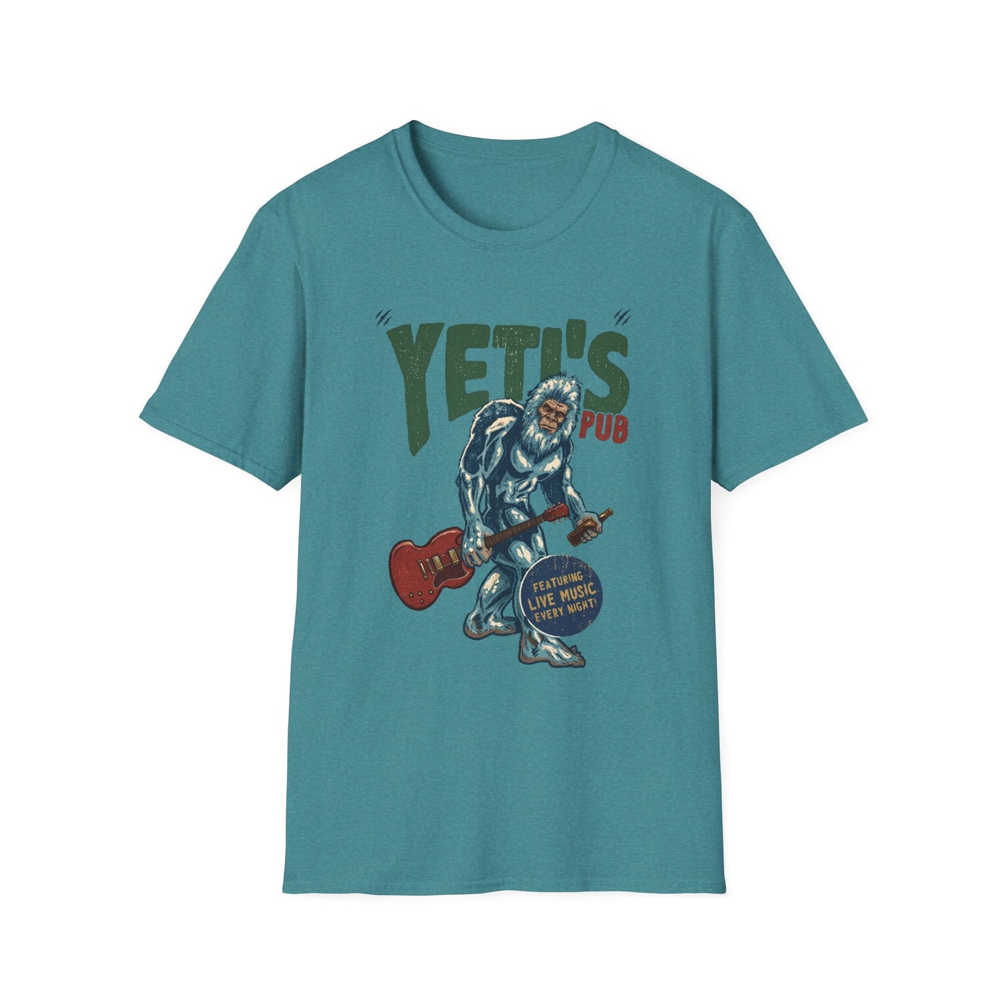 Yeti's Pub Graphic T-Shirt — Vintage Rock Band Snowman Design