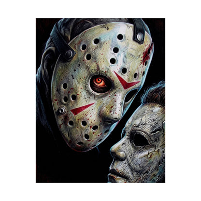 Horror Icon Satin Poster — Jason & Michael Mask Art (210gsm)