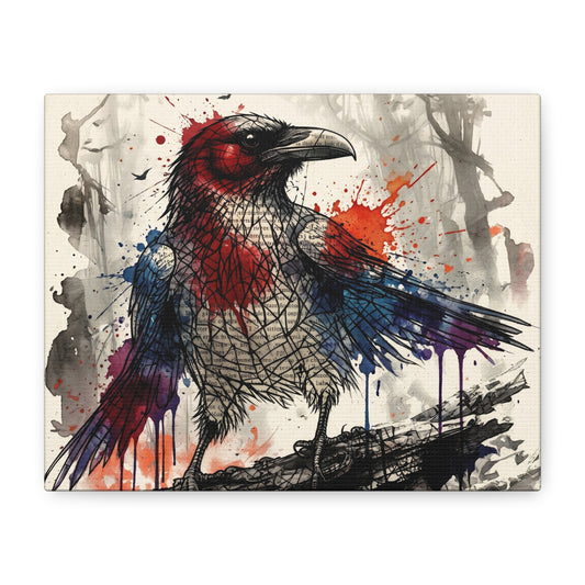 Colorful Raven Canvas Art - Watercolor Crow Stretched Wall Decor