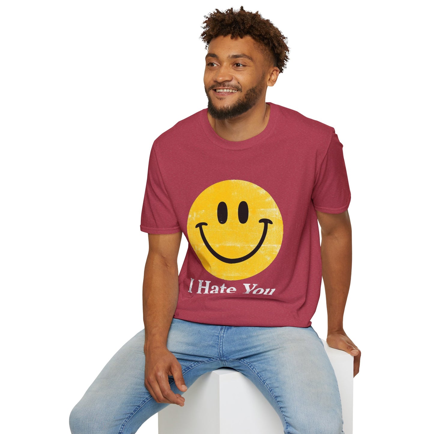 Funny 'I Hate You' Smiley T-Shirt — Retro Distressed Yellow Smiley Tee