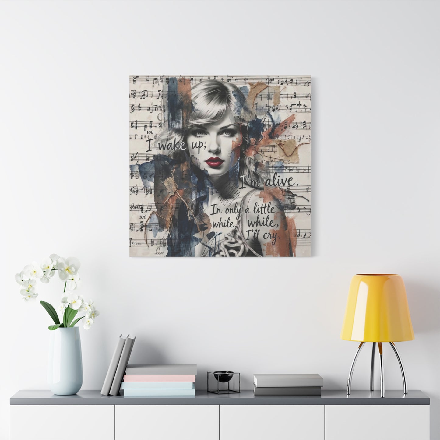 Swift Inspired Matte Stretched Canvas – "I Wake Up; I’m Alive" Mixed-Media Portrait Wall Art