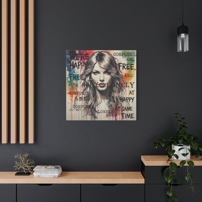 Taylor-Inspired Pop Portrait Matte Canvas Print — 'Happy, Lonely, Confused' Stretched Wall Art