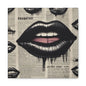 Black Drip Lips Canvas Wall Art — Vintage Newspaper Pop Art