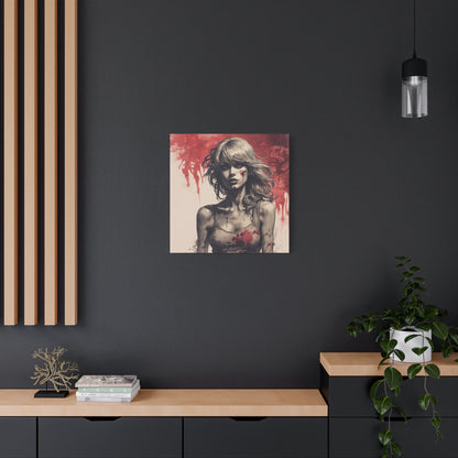 Bloody Swift Matte Canvas Print — Gothic Female Portrait Wall Art, Stretched 1.25"