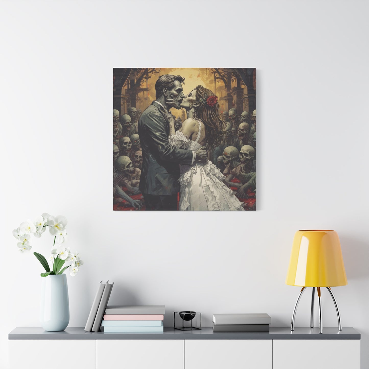 Zombie Bride & Groom Matte Canvas Wall Art — Gothic Wedding Horror Canvas