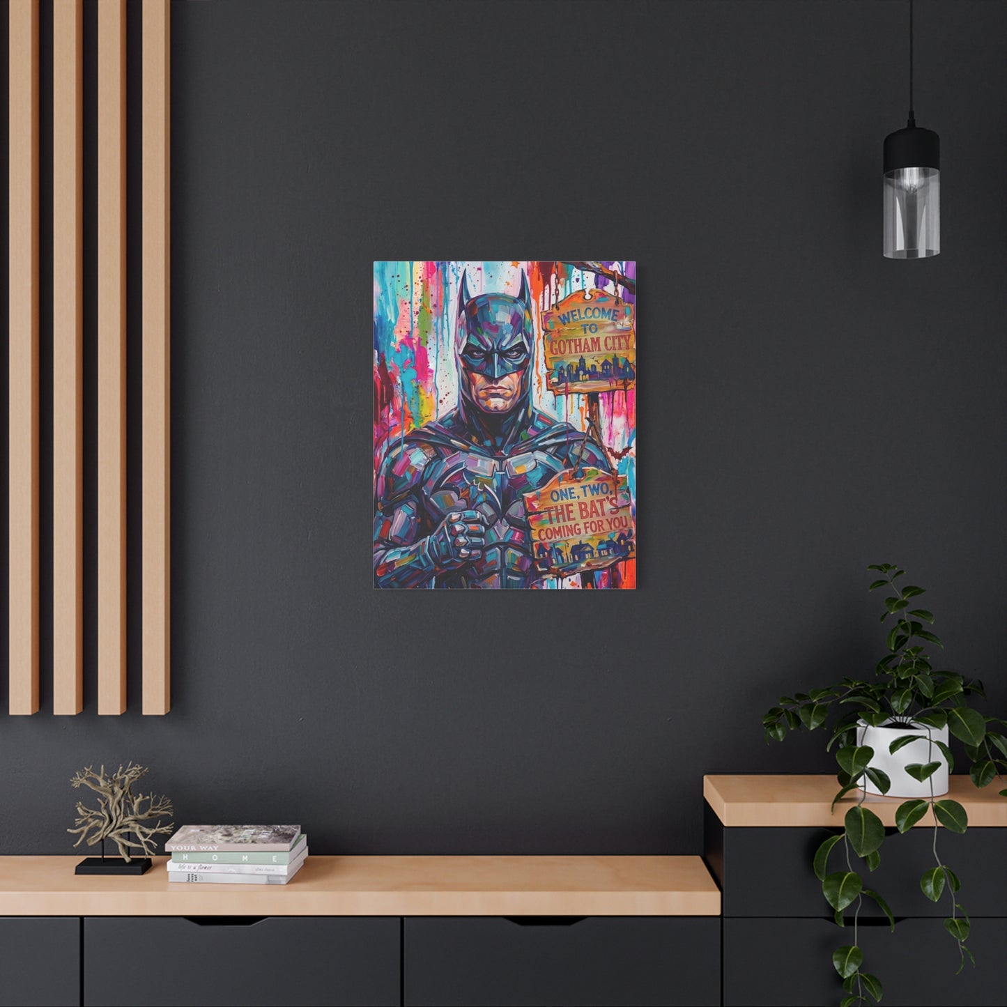 Colorful Gotham City Canvas Art - 'Welcome to Gotham City' Stretched Matte Print