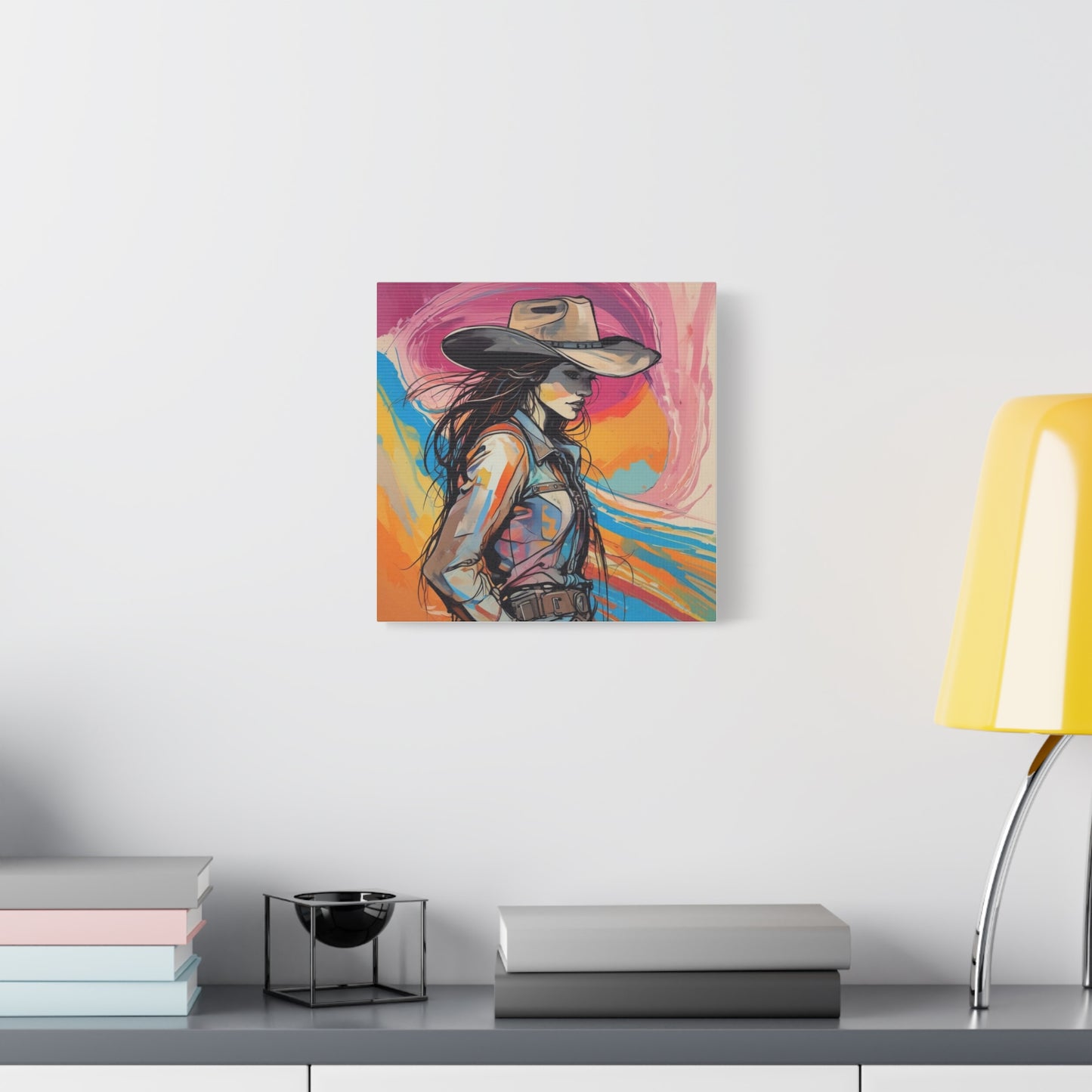 Cowgirl Canvas Wall Art — Vibrant Western Portrait Matte Stretched Canvas