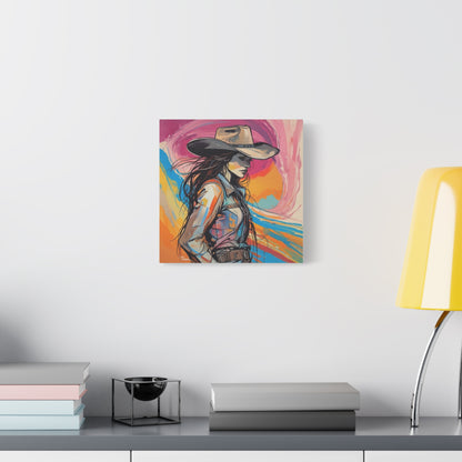 Cowgirl Canvas Wall Art — Vibrant Western Portrait Matte Stretched Canvas