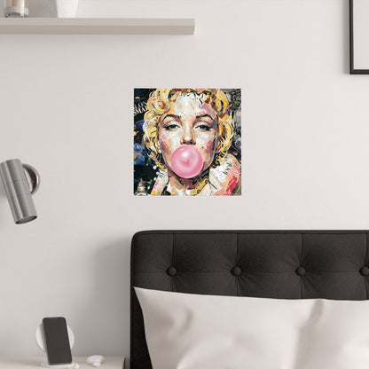 Pop Art Satin Poster — Iconic Blonde Portrait with Bubblegum