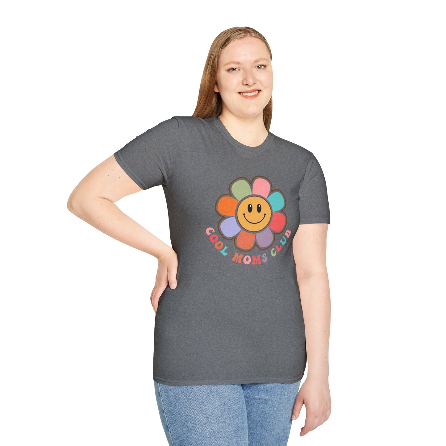 Cool Moms Club T-Shirt — Retro Floral Smiley Tee for Trendy Moms