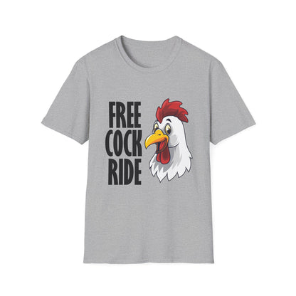 Graphic T-Shirt — "Free Cock Ride" Rooster Novelty Tee