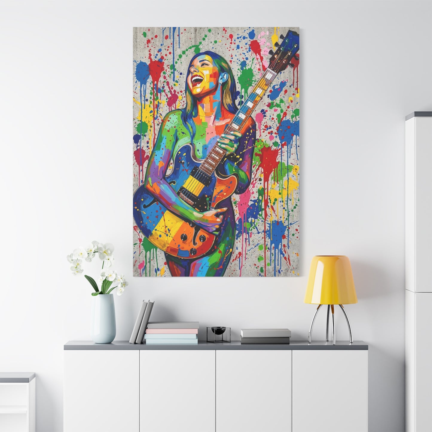 Colorful Guitarist Pop Art Canvas Print — Vibrant Music Wall Art
