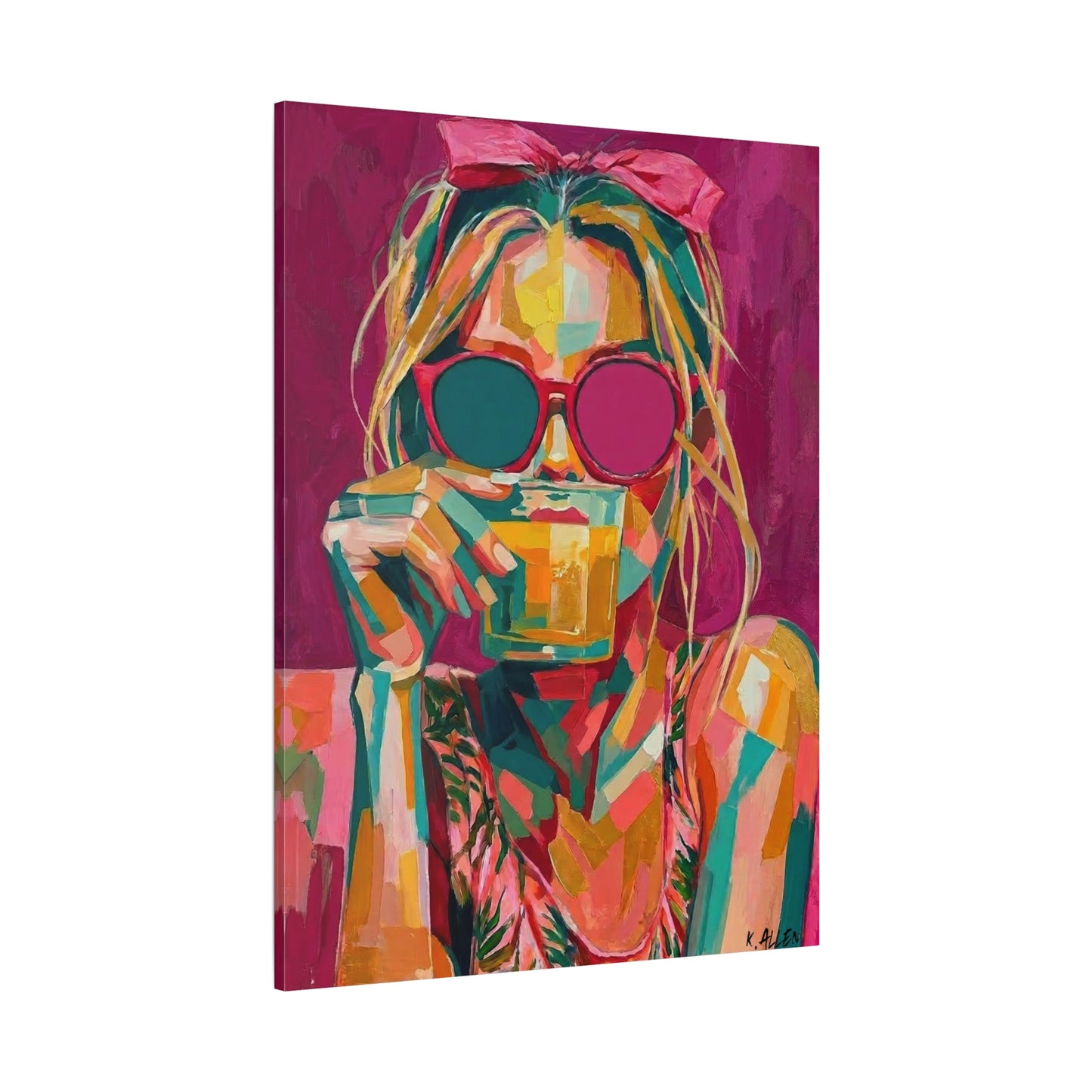 Pop Art Woman Drinking Coffee Canvas - Pink