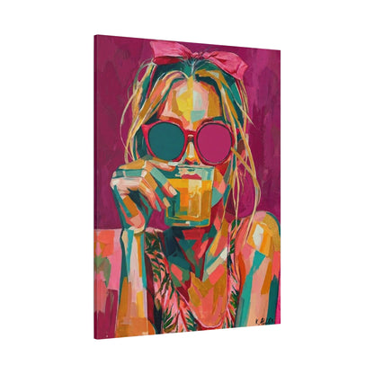 Pop Art Woman Drinking Coffee Canvas - Pink